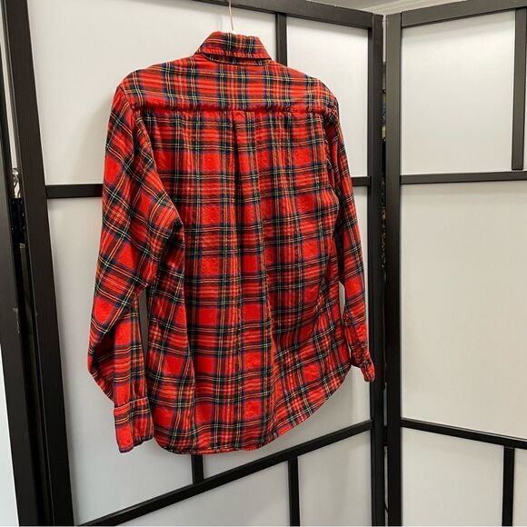 [M] Vintage Women’s Red Black & Yellow Plaid Pattern Casual Button Down Shirt - Picture 7 of 14